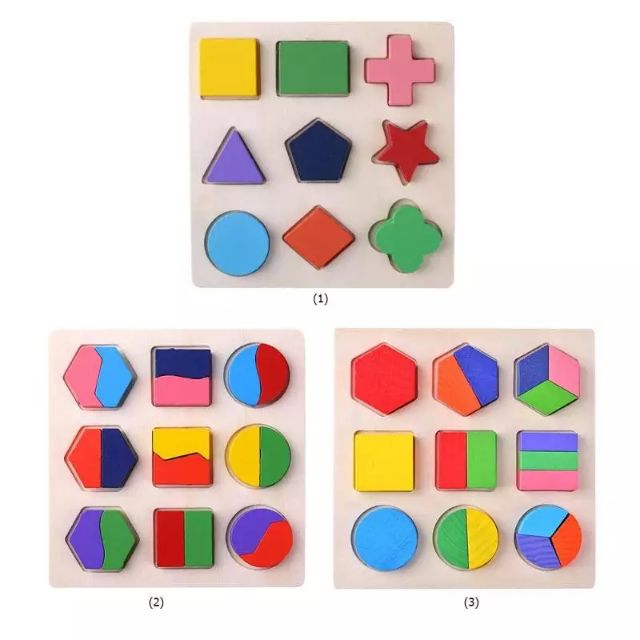 [Mã LIFETOYS1 giảm 30K đơn 99K] Combo 3 bảng xếp hình học bằng gỗ - đồ chơi phát triển tư duy trí tuệ