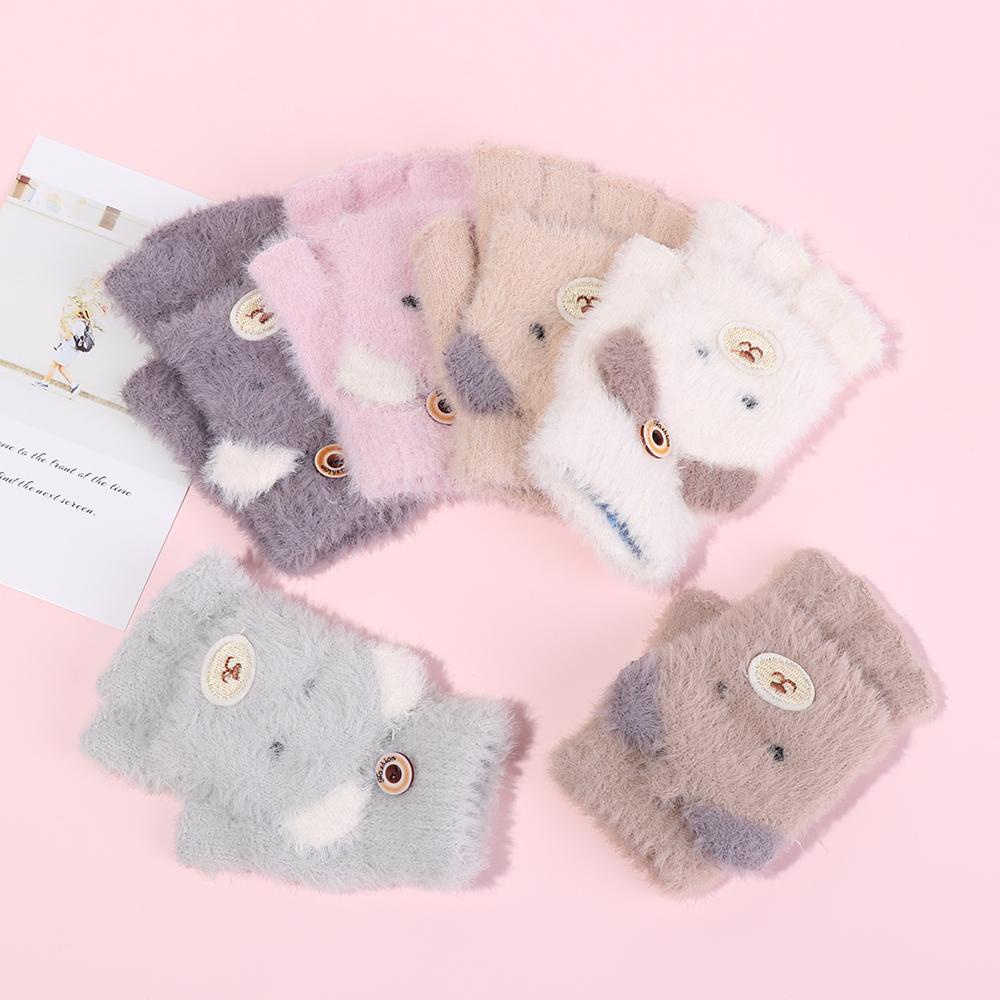 1 Cặp Găng Tay Hở Ngón Hình Gấu Hoạt Hình Dễ Thương Cho Bé 3 Tuổi