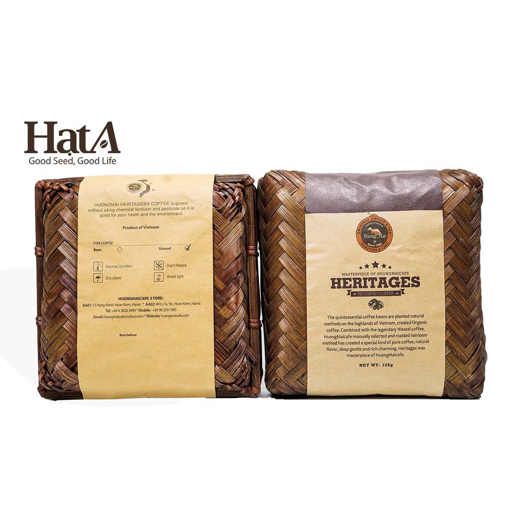 Cà phê Hương Mai Cafe Heritages Bamboo Box 125gr - đựng trong khay tre