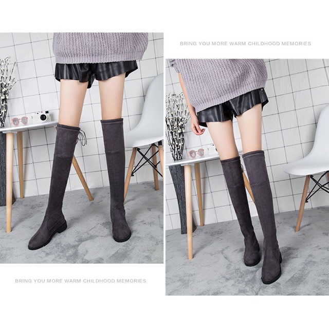 Boot da lộn cao cấp cổ cao đế thấp phong cách nữ sinh Hàn Quốc