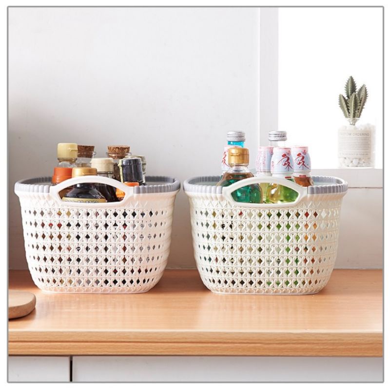 rổ nhựa đựng đồ giả đan mây/giỏ hoa có quai cầm VIỆT NHẬT