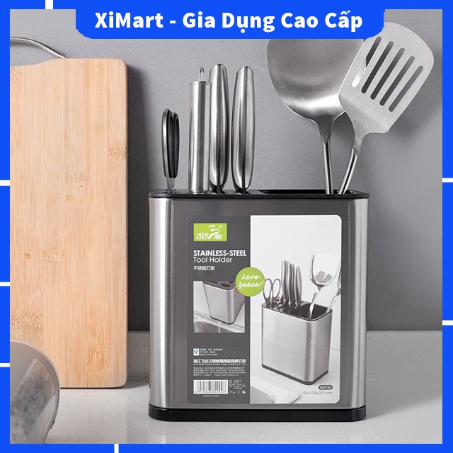 [MỚI] Giá cắm dao đũa thìa Inox 304 cao cấp - Kệ để dao thìa hình vuông đứng tiện lợi bảo hành 24 tháng - XiMart