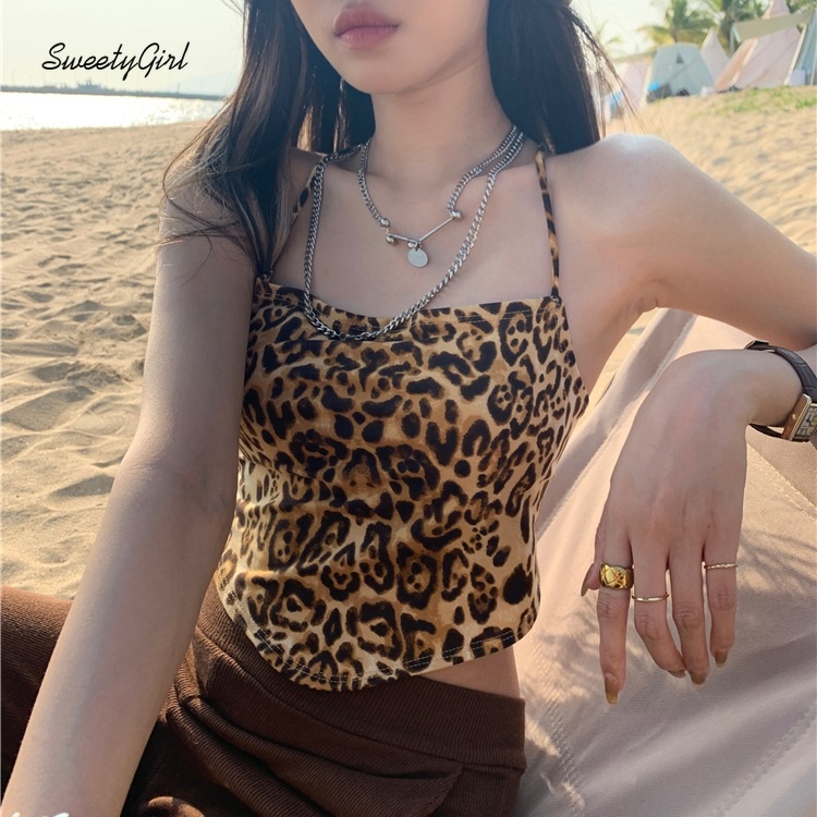 Áo Hai Dây Họa Tiết Da Báo Hở Lưng Quyến Rũ Hợp Thời Trang Cho Nữ