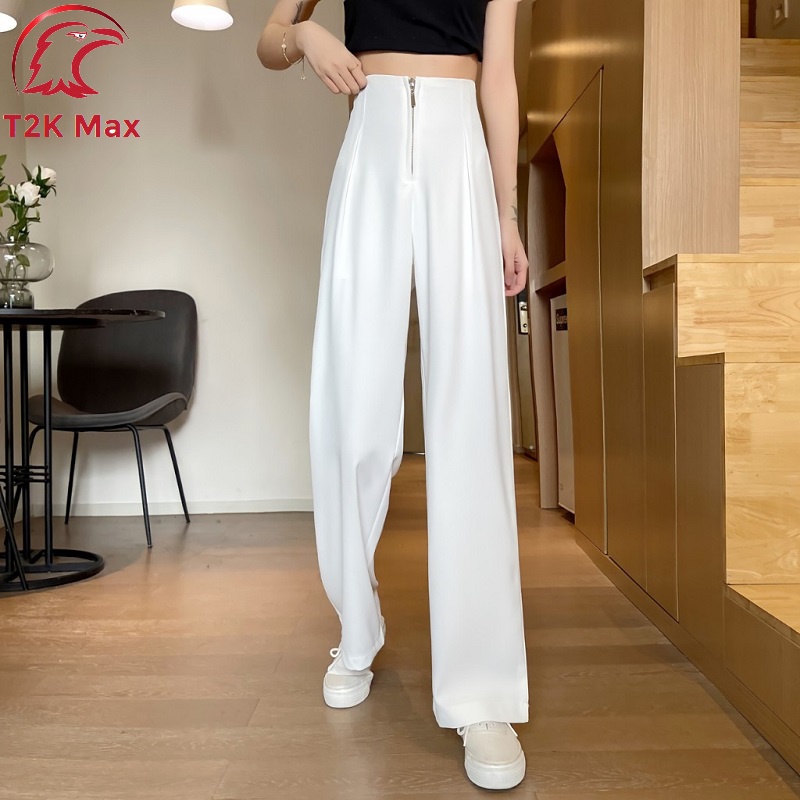 Quần ống rộng Culottes cạp cao gen bụng khóa trước - quần ống suông nữ lưng cao tuyết mưa- T2K Max
