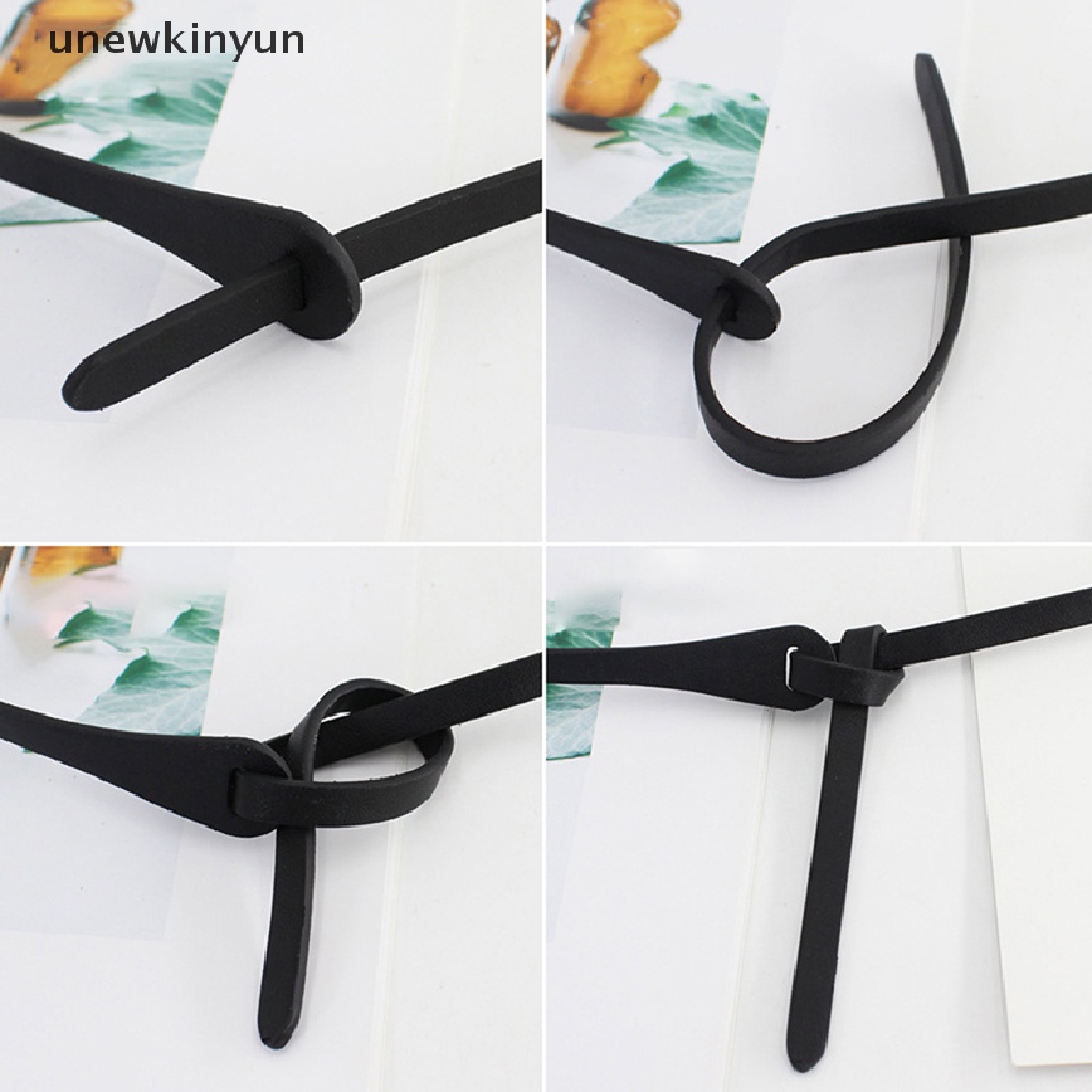 Thắt lưng da bản nhỏ màu trơn thiết kế nút thắt nơ thời trang mới xinh xắn