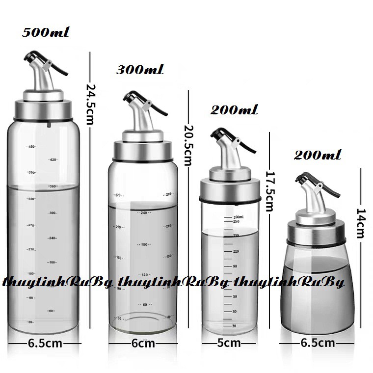 Bộ Chai Thủy Tinh Cao Cấp Đựng Thực Phẩm, Đựng gia vị, chai lọ Chiết Rót Dầu có vạch chia tiện lợi