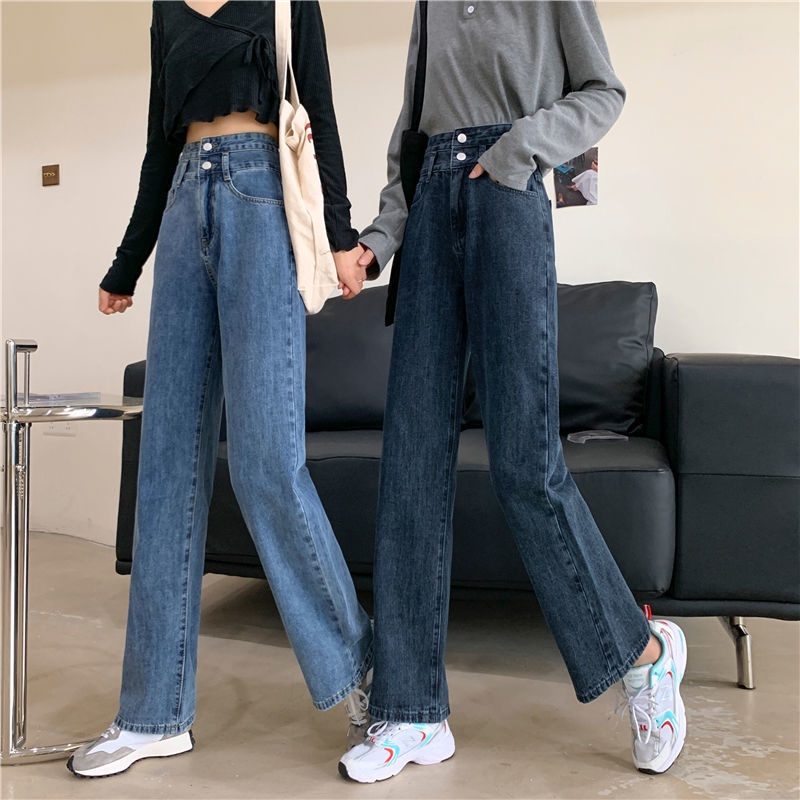 Quần Jean Nữ Lưng Cao Ống Rộng Phong Cách Thời Trang Hàn Quốc