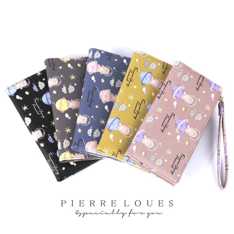 Ví dài đựng điện thoại PIERRE LOUES đa năng họa tiết gấu xinh xắn cho nữ