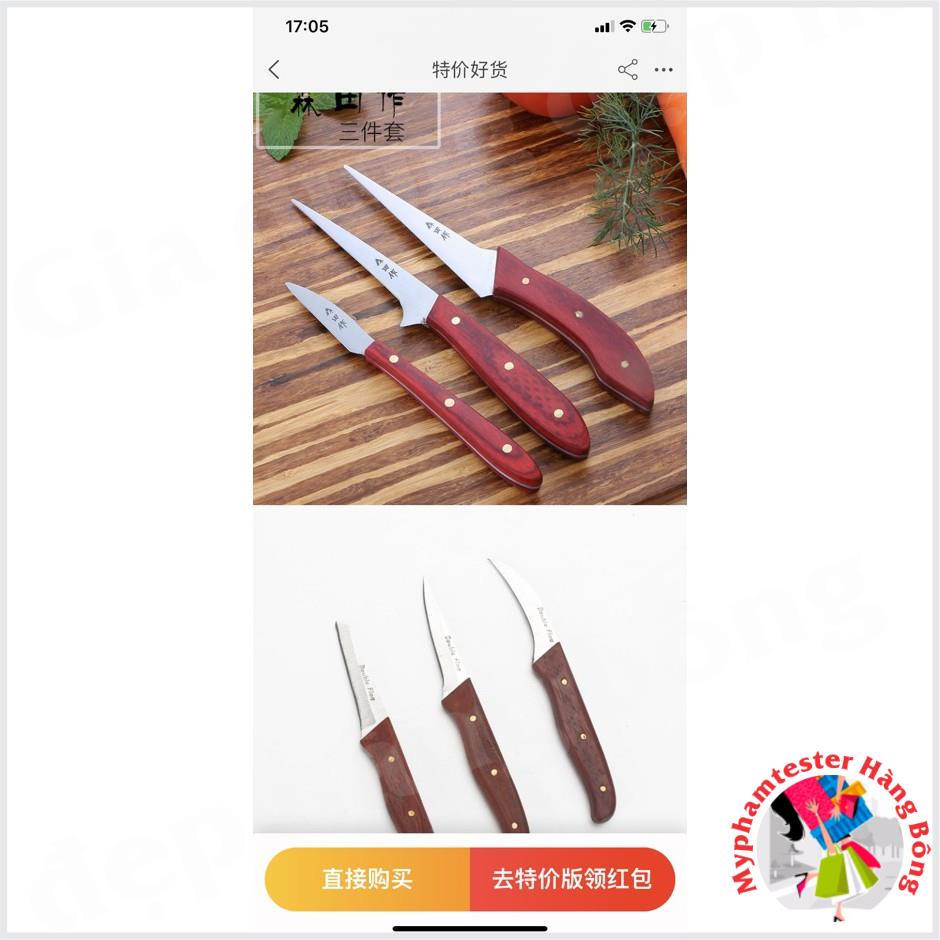 Combo bộ 3 tỉa dau củ quả cán gỗ