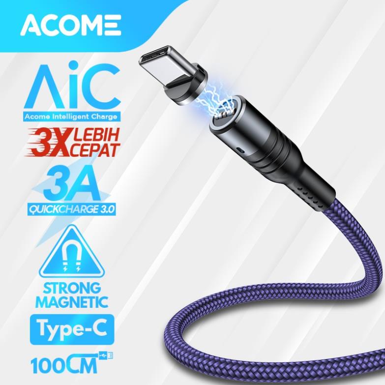 Dây cáp sạc nhanh từ tính 3A ACOME AEL AEC AEM 100 cm Lightning/Type C/ Micro Tương Thích Với Các Thiết Bị IOS/Android