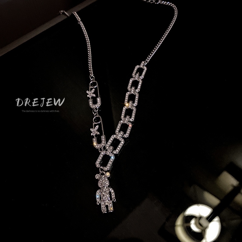 DREJEW Dây Chuyền Nữ Mặt Hình Gấu Dễ Thương Đính Kim Cương Giả Phong Cách Hàn Quốc Độc Đáo
