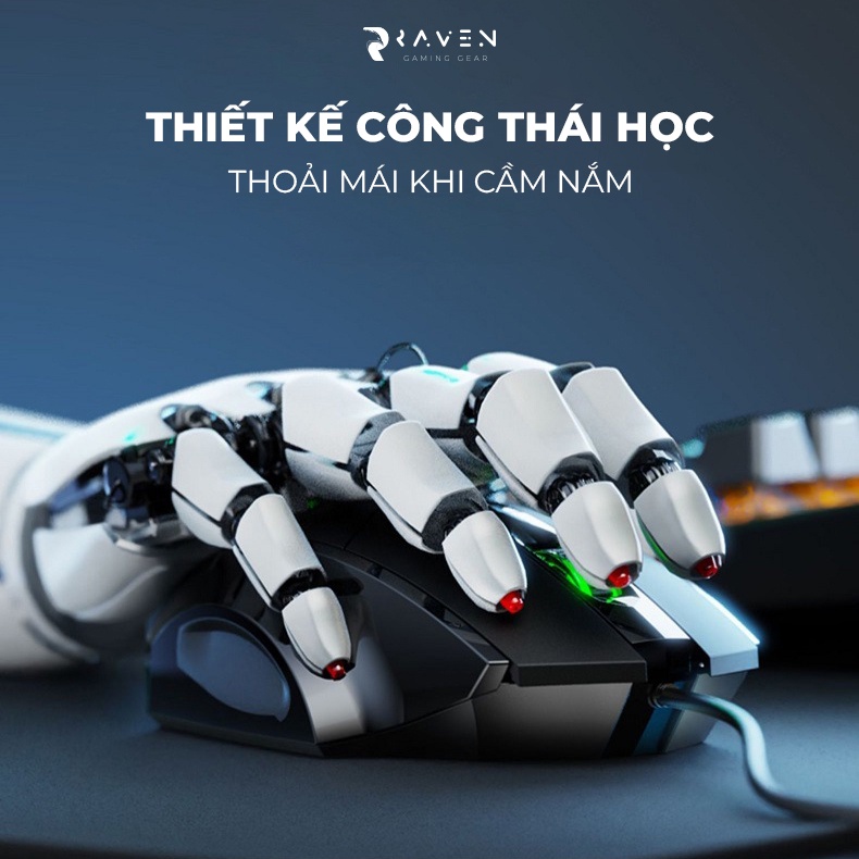 Chuột gaming có dây INPHIC PW1, chuột chơi game LED, 4000DPI, chống ồn - Raven Gaming Gear