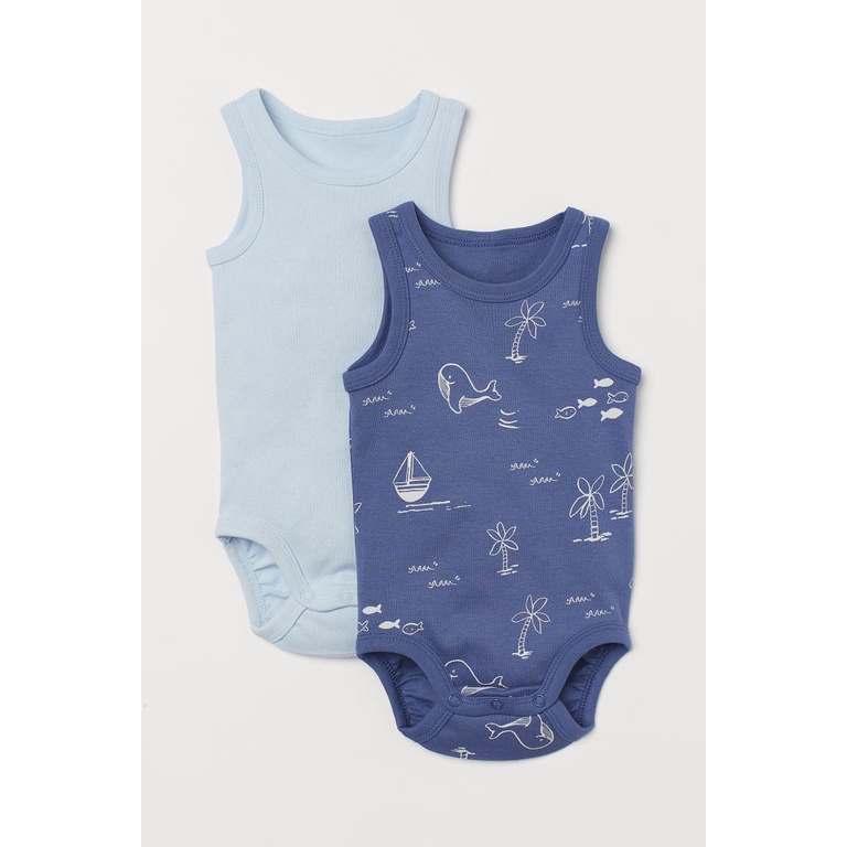 Set 2 bodysuit sát nách xanh HM H&amp;M sz 12-18m_hàng chính hãng authentic