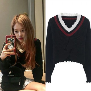 rose blackpink Áo Len Nữ Dài Tay Cổ Chữ V Thời Trang Hàn