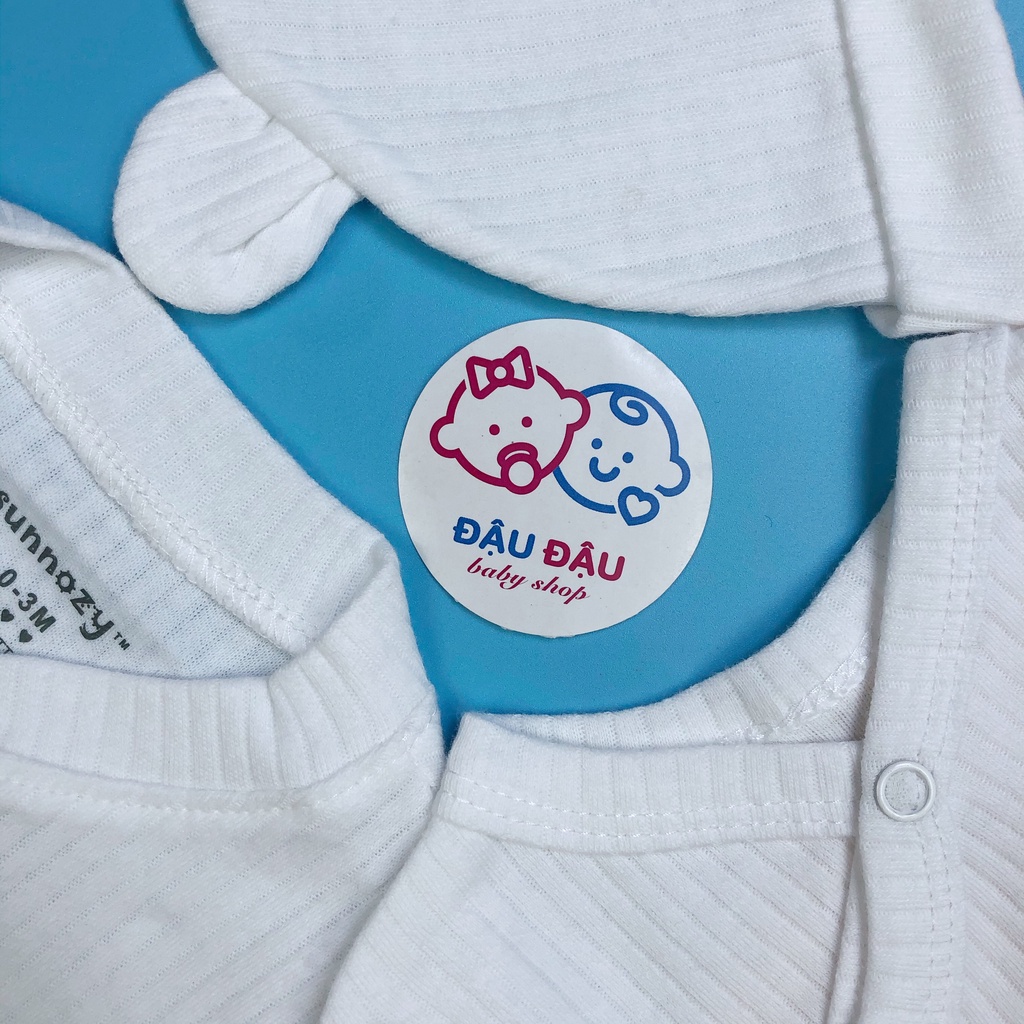 Set quà tặng sơ sinh Sunnozy, set body cotton trắng đồng bộ kèm mũ cho bé 0-6m