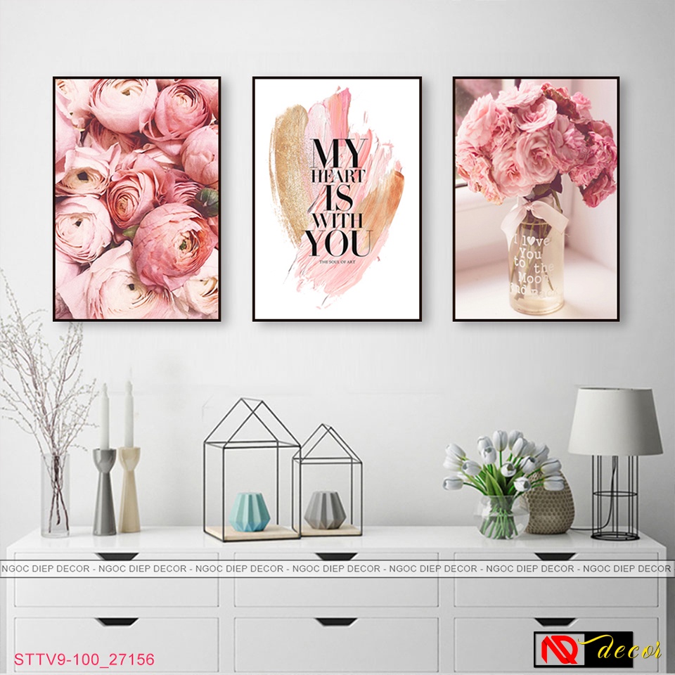 Tranh dán tường 3 tấm - Tranh decor, trang trí phòng khách in trên gỗ nhựa cao cấp. kèm băng dính xốp