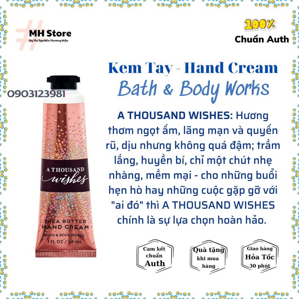 Bộ Sản Phẩm A THOUSAND WISHES Xịt Thơm, Lotion, Sữa Tắm, Nước Rửa Tay, Kem Tay Bath and Body Works
