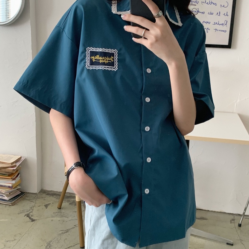 SUXI Áo sơ mi nữ tay ngắn dáng rộng thời trang mới mùa hè phong cách Hàn Quốc