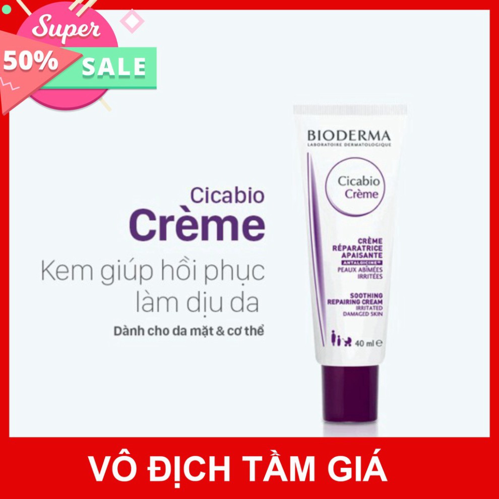 [Auth 100%] Kem dưỡng ẩm và phục hồi, chống nắng dành cho da sau vết thương bioderma tím cicabio creme 30ml - mã 5546