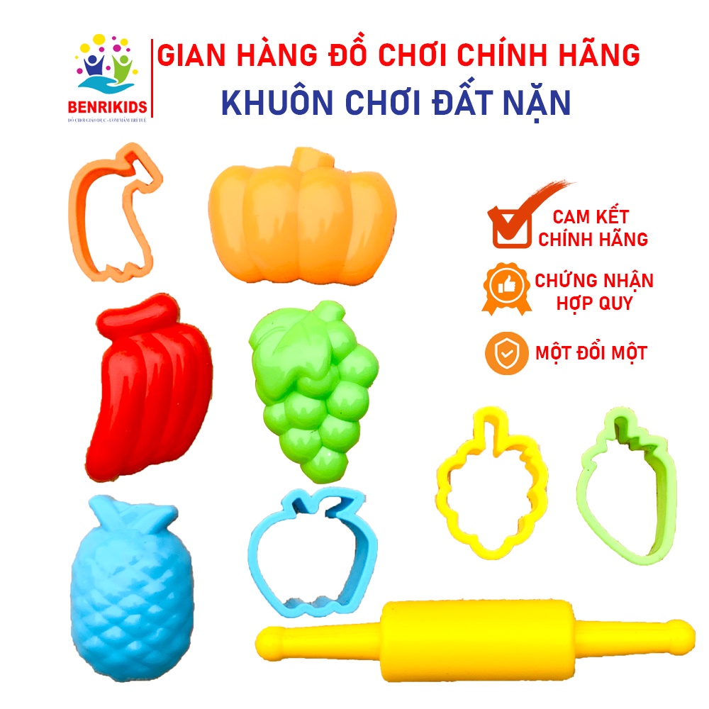 Đồ Chơi Đất Nặn Benrikids Bộ 8 Khuôn Chơi Kèm Thanh Lăn Cán Đất Cho Bé Sáng Tạo