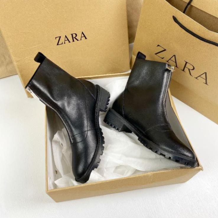 XK(VIDEO) Boot Cổ Lửng Zara Đế 5p Kéo Khoá Trước Da Mềm Lót Êm Fullbox Cao Cấp