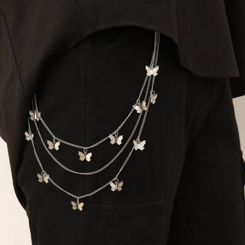 Youyo Móc Khóa Dây Xích Nhiều Lớp Hình Bướm Phong Cách Hip hop Đường Phố Dành Cho Nữ