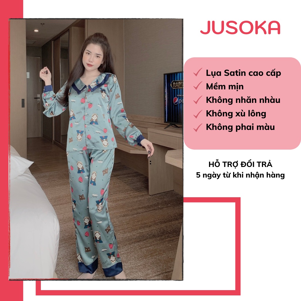 Đồ bộ nữ pijama lụa ngủ dễ thương mặc nhà dài tay quần dài JUSOKA