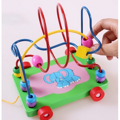 Xe Kéo Luồn Hạt Bằng Gỗ - Đồ Chơi Gỗ Montessori Phát Triển Kỹ Năng Cho Bé