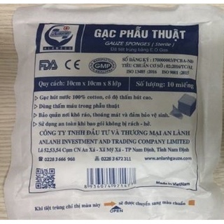 GẠC AN LÀNH Y TẾ PHẪU THUẬT TIỆT TRÙNG 10cmx10 x 8 lớp,TÚI 10 GÓI