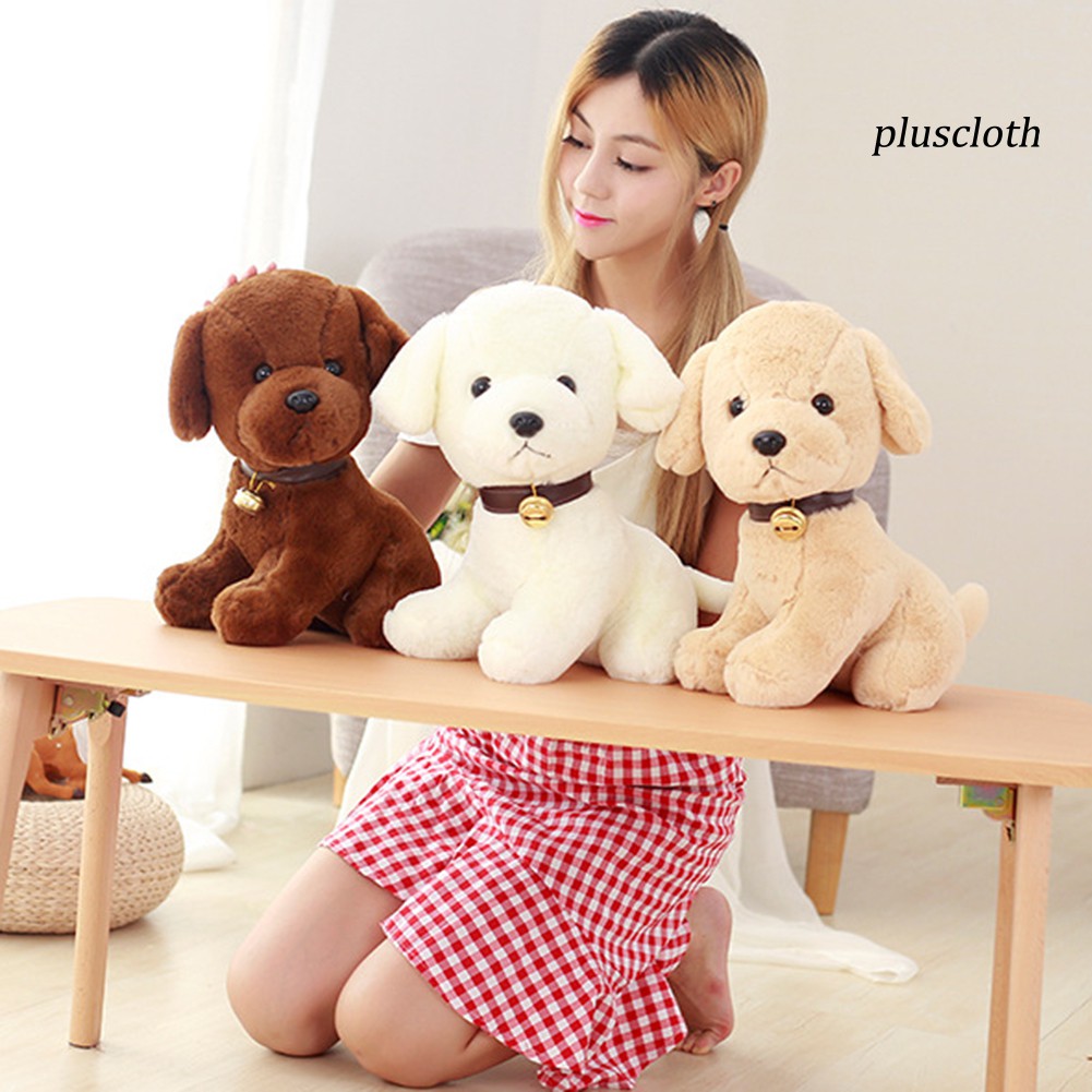 Chú cún nhồi bông cổ đeo chuông đáng yêu