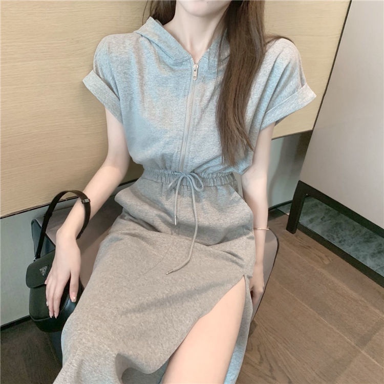 Đầm Dài Quá Gối Dáng Rộng Có Mũ Trùm Phối Dây Rút Thời Trang Mùa Hè Mới 2021 Cho Nữ