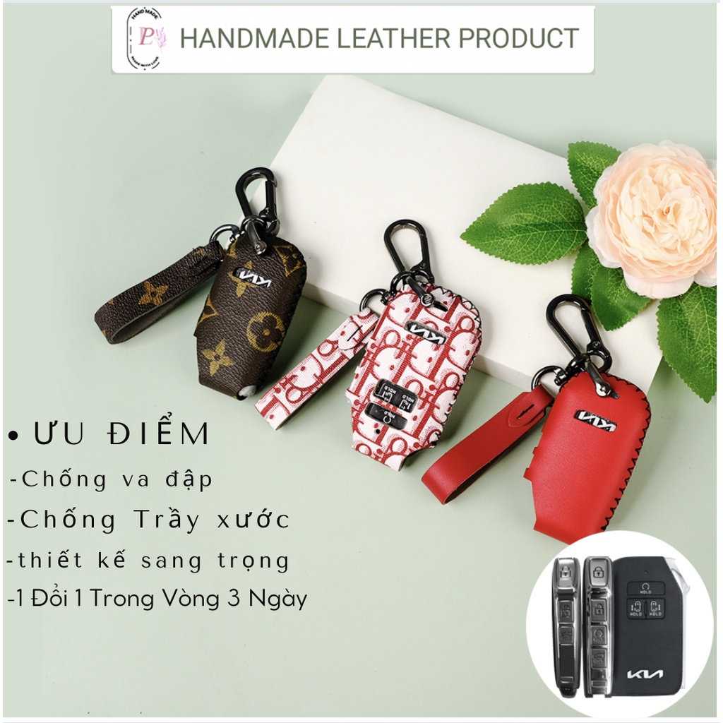 Bao da bọc chìa khóa smartkey xe ô tô KIA Cerato K3 K5 Sorento Sportage Carnival 2022 logo mới khâu tay KC