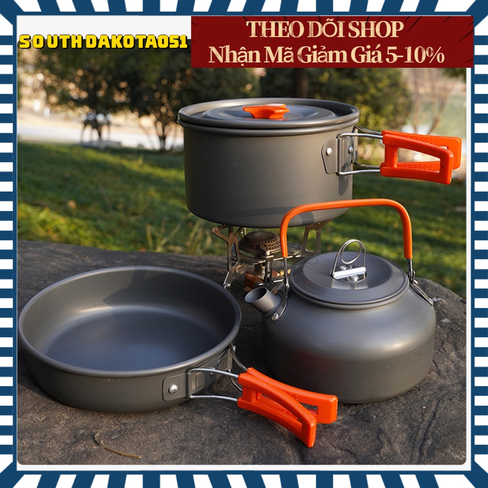 [Hàng Sẵn] Bộ Nồi Nấu Ăn Dã Ngoại Gấp Gọn Tiện Dụng không dính để Cắm Trại, Du Lịch câu cá【Southdakota051】