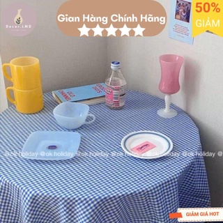 Khăn trải bàn caro xanh dương, picnic, nền chụp ảnh sản phẩm