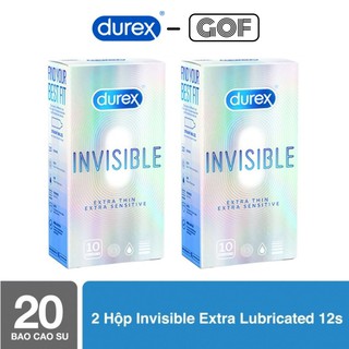 Combo 2 hộp 10 cái Bao cao su DUREX INVISIBLE Cực siêu mỏng, nhiều gel Chính Hãng - GoF