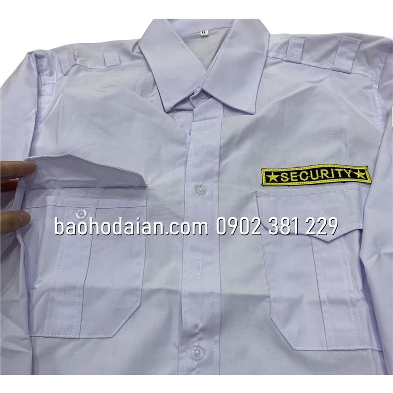 Áo đồng phục bảo vệ màu trắng dài tay kèm logo tay và ngực