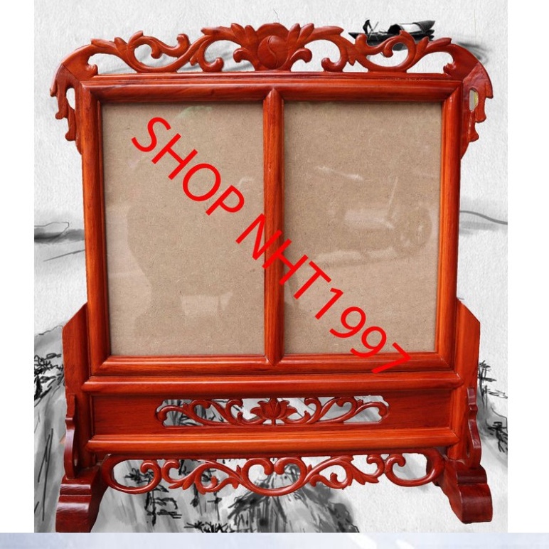 Khung ảnh thờ đôi khung hình thờ 2 ảnh Khung ảnh thờ hoa sen gỗ hương