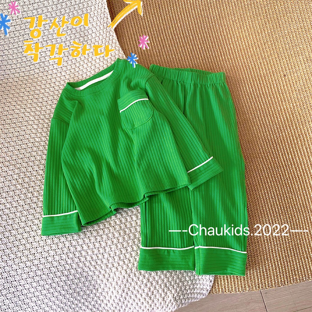 Bộ Pijama Cổ Tròn Túi Ngực Cho Bé Gái/ Bé Trai Chất Liệu Tăm Đũa Mềm Đẹp DOBO063