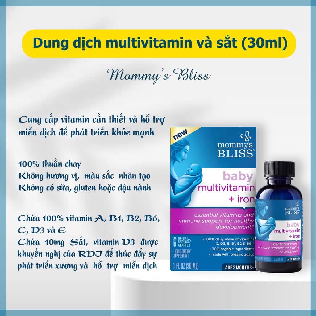 Vitamin Tổng Hợp Chứa Sắt hữu cơ Mommy's Bliss (Baby Multivitamin + Iron Organic Drop) - cho bé từ 2 tháng