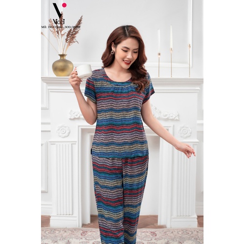Bộ đồ mặc nhà trung niên lanh nhung Vicci áo cộc, quần dài BGD.08 nhiều họa tiết