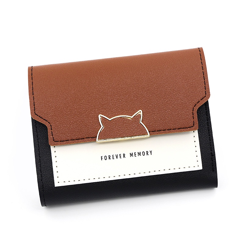 Ví Da Ngắn Dạng Gập Ba Màu Trơn Đơn Giản Cho Nữ