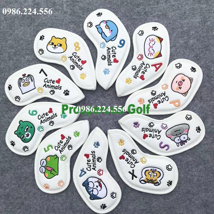 Cover gậy golf bọc đầu sắt da PU chống trầy xước bụi bẩn set 10 miếng