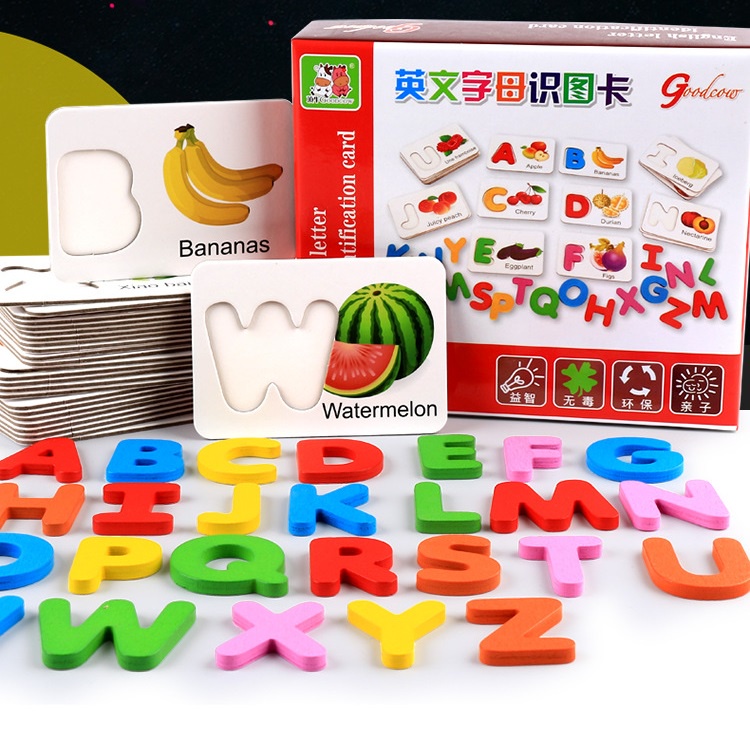 Bộ thẻ flashcards tiếng anh 26 thẻ + 26 chữ cái KB216007, thẻ flashcard tiếng anh giúp học tiếng anh qua hình ảnh cho bé