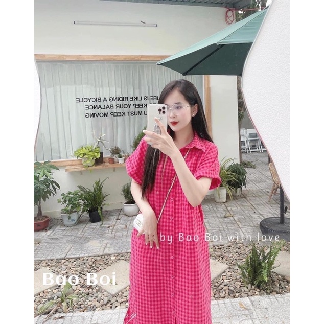 Váy Sơ Mi kẻ Caro,Đầm Suông Rộng Nhiều màu Sắc