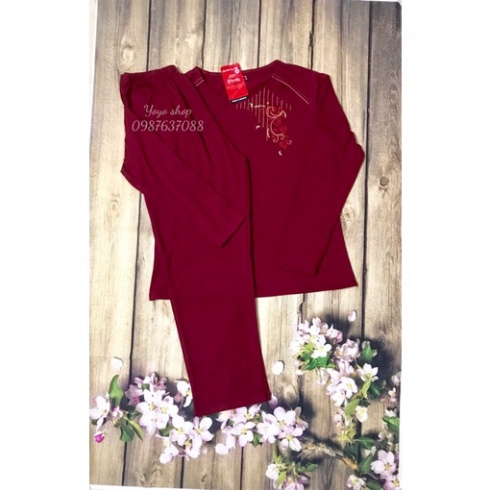 Bộ Mặc Nhà Trung Niên Thu Đông Chất Cotton Dài Tay- Bộ Mặc Nhà Cho Mẹ Cho bà Hình Thêu