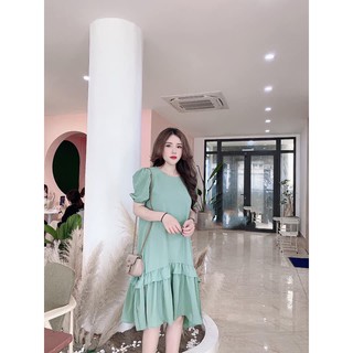 Váy babydoll dáng dài đuôi cá bèo von vai bồng MSQT9
