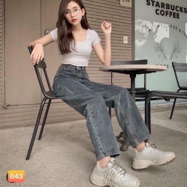 Quần jeans nữ - quần bò ống rộng lưng cao, vải bò mềm đẹp , dáng suông dài