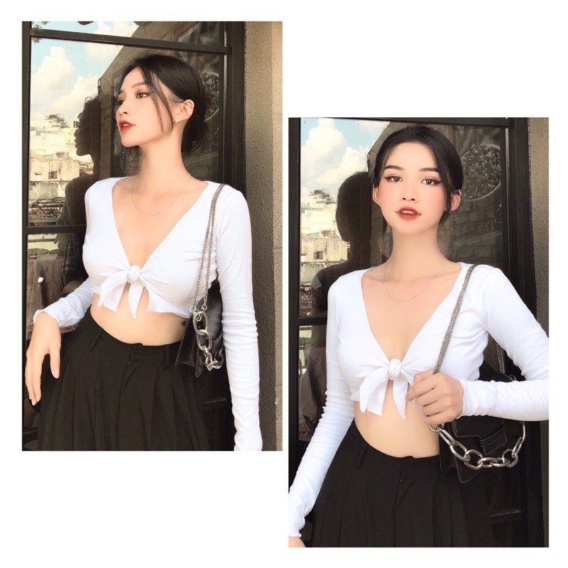 GILLBABY | Áo croptop ôm body tay dài sexy thắt nơ ngực sang Chảnh đi Chơi đi Bar  (JESSIE TOP)