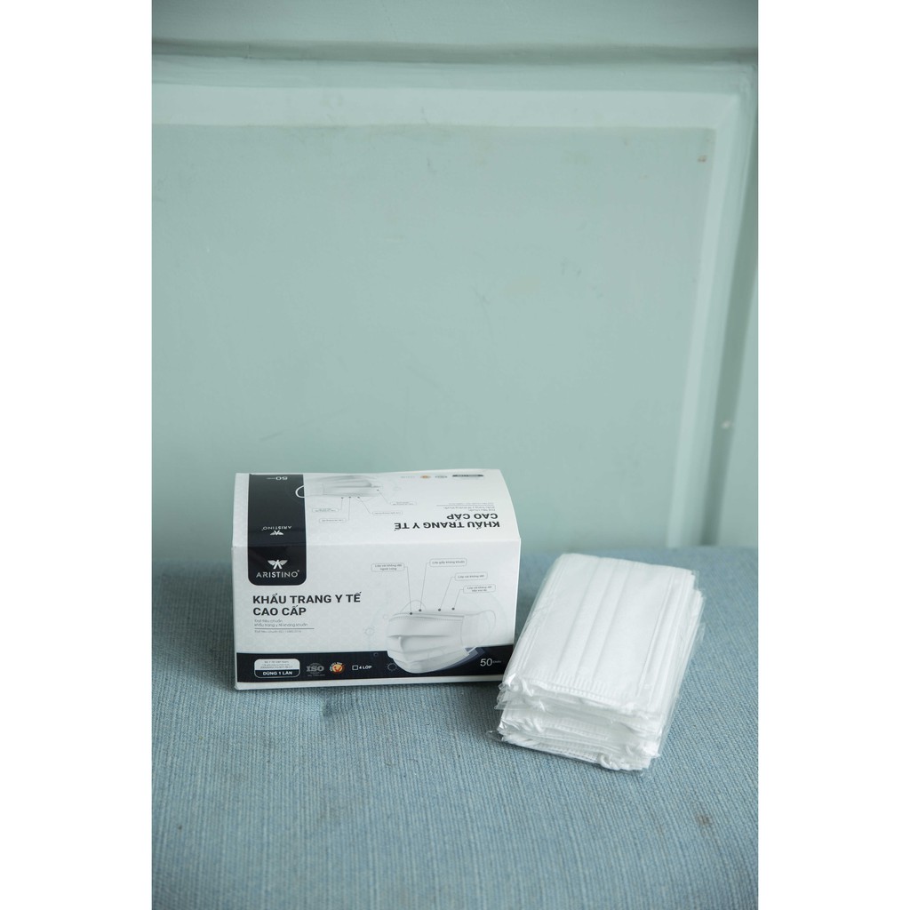 Khẩu trang y tế 4 lớp kháng khuẩn cao cấp Aristino - Hộp 50 chiếc ngăn giọt bắn, bụi , tia UV | BigBuy360 - bigbuy360.vn