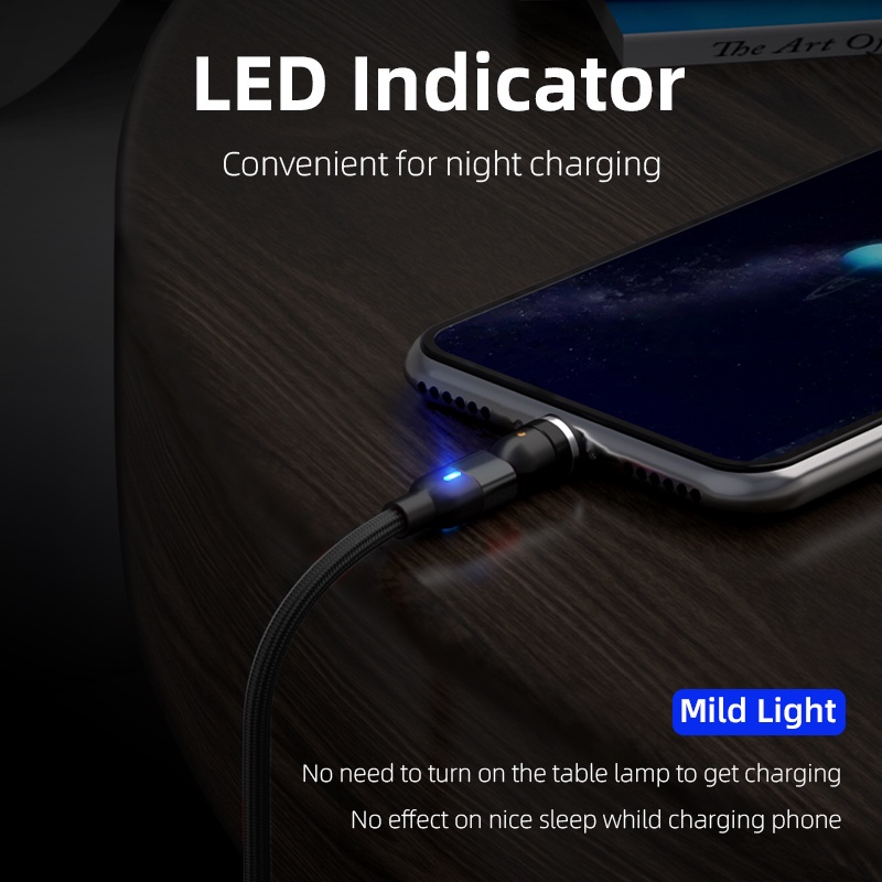 Cáp sạc nhanh AUFU micro usb type C xoay 540 độ dài 1/ 2/ 3m có nam châm cho Android
